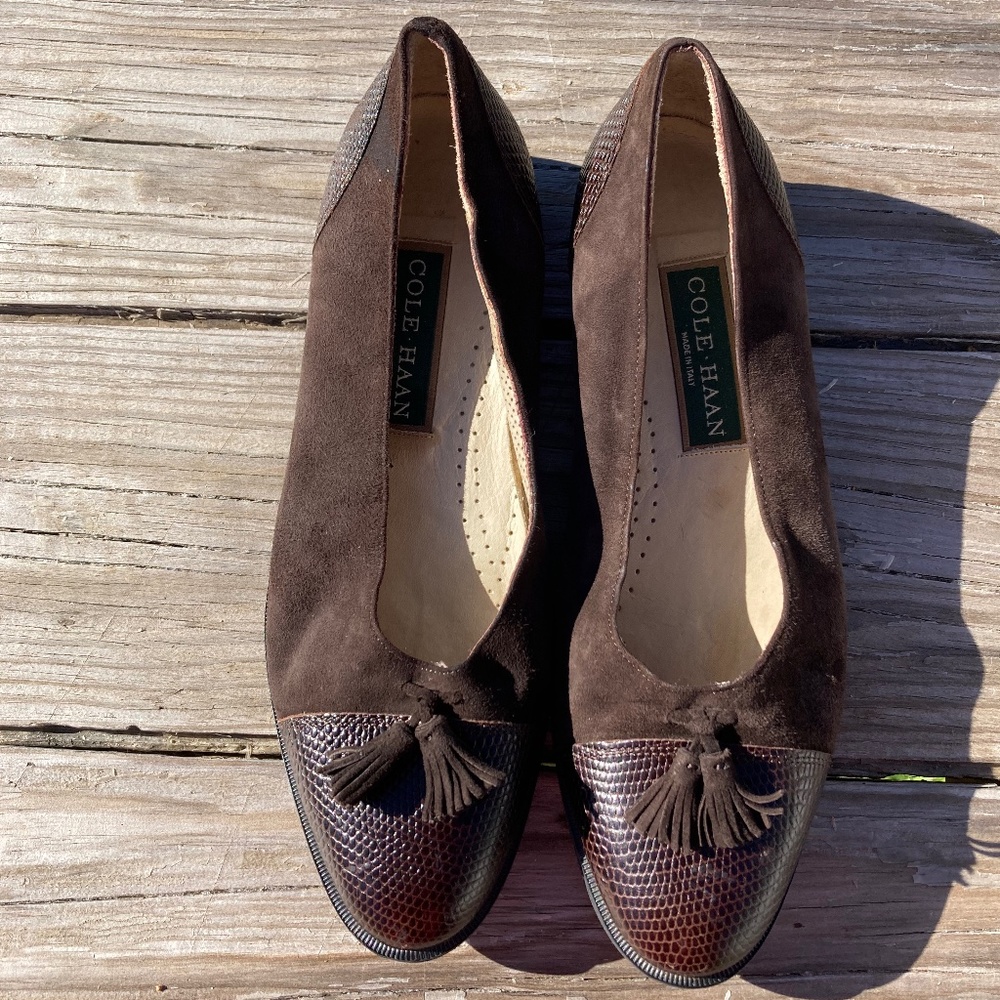Cole Haan Chocolate Brown Suede & Leather Flats with tassels